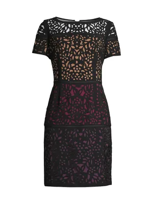 Ombre Laser-Cut Lace Dress