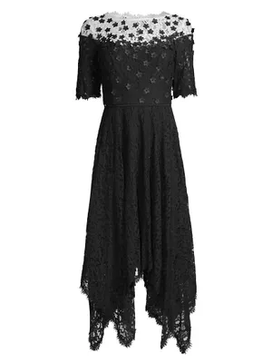 Floral Applique Lace A-Line Dress