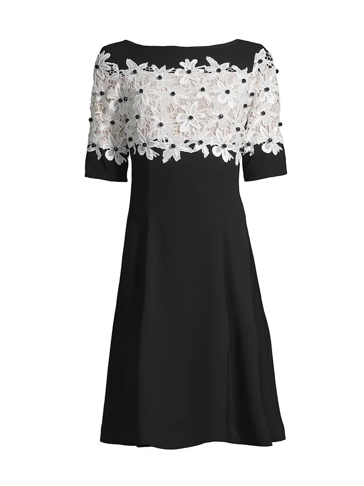 Lace Fit & Flare Crepe A-Line Dress