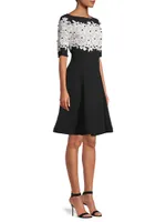 Lace Fit & Flare Crepe A-Line Dress