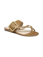 Salva Raffia Buckle Suede Flat Sandals