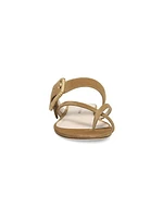 Salva Raffia Buckle Suede Flat Sandals