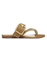 Salva Raffia Buckle Suede Flat Sandals