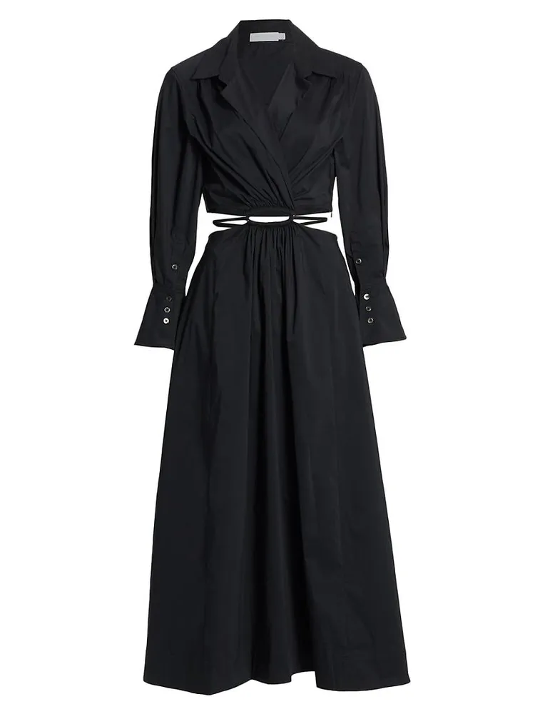 Alex Pleated Poplin Cut-Out Maxi Shirtdress