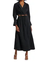 Alex Pleated Poplin Cut-Out Maxi Shirtdress