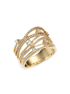 Mila 14K Yellow Gold & Diamond Stacked Ring
