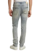 P001 Paint Splatter Distressed Skinny Jeans