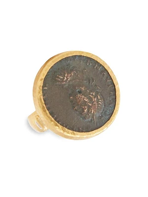 Antiquities 24K Yellow Gold & Diamond Roman Coin Ring