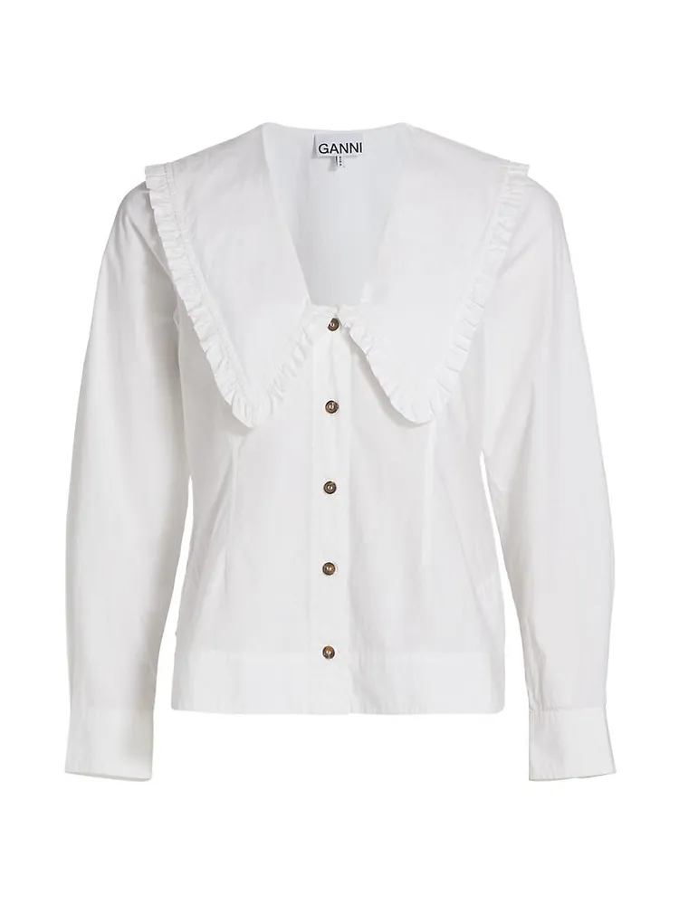 Wide Ruffle-Trimmed Collar Cotton Poplin Shirt