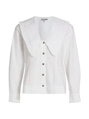 Wide Ruffle-Trimmed Collar Cotton Poplin Shirt