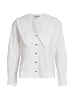 Wide Ruffle-Trimmed Collar Cotton Poplin Shirt