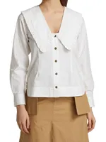 Wide Ruffle-Trimmed Collar Cotton Poplin Shirt