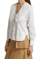 Wide Ruffle-Trimmed Collar Cotton Poplin Shirt