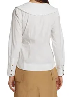 Wide Ruffle-Trimmed Collar Cotton Poplin Shirt