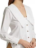 Wide Ruffle-Trimmed Collar Cotton Poplin Shirt