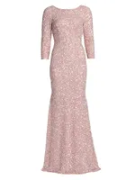 Three-Quarter Sleeve Sequin Sheath Gown