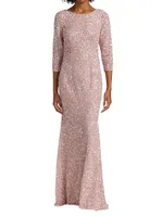 Three-Quarter Sleeve Sequin Sheath Gown