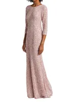 Three-Quarter Sleeve Sequin Sheath Gown