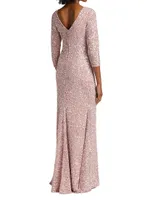 Three-Quarter Sleeve Sequin Sheath Gown