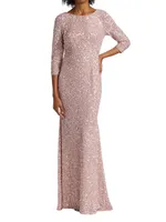 Three-Quarter Sleeve Sequin Sheath Gown