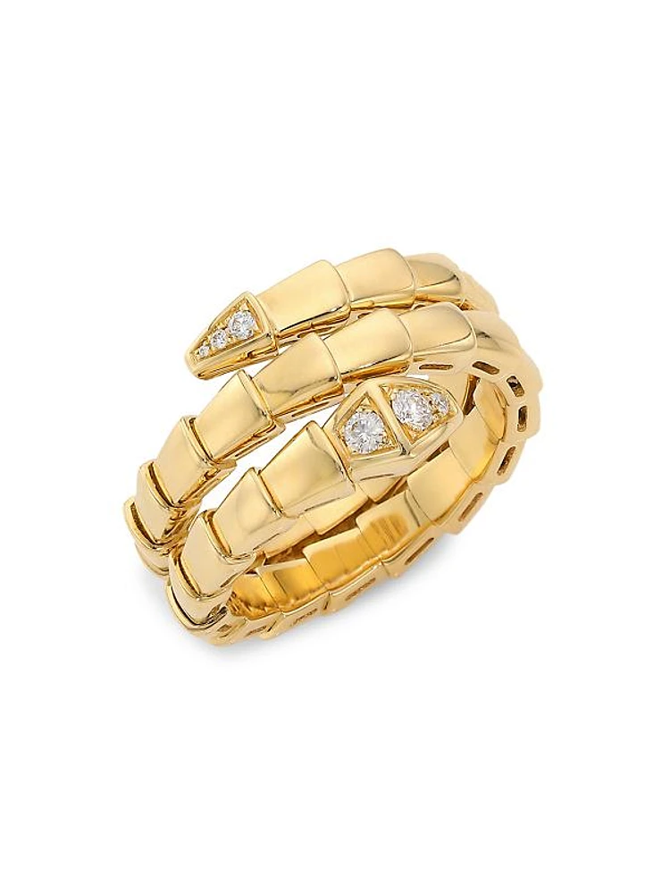 Serpenti Viper 18K Yellow Gold & Diamond 2-Coil Ring