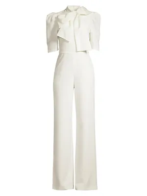 Ara Bow Puff-Sleeve Wide-Leg Jumpsuit