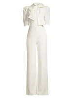 Ara Bow Puff-Sleeve Wide-Leg Jumpsuit