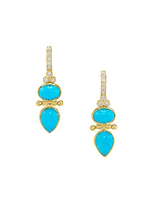 Classic 18K Yellow Gold, Turquoise & Diamond Dynasty Double-Drop Earrings