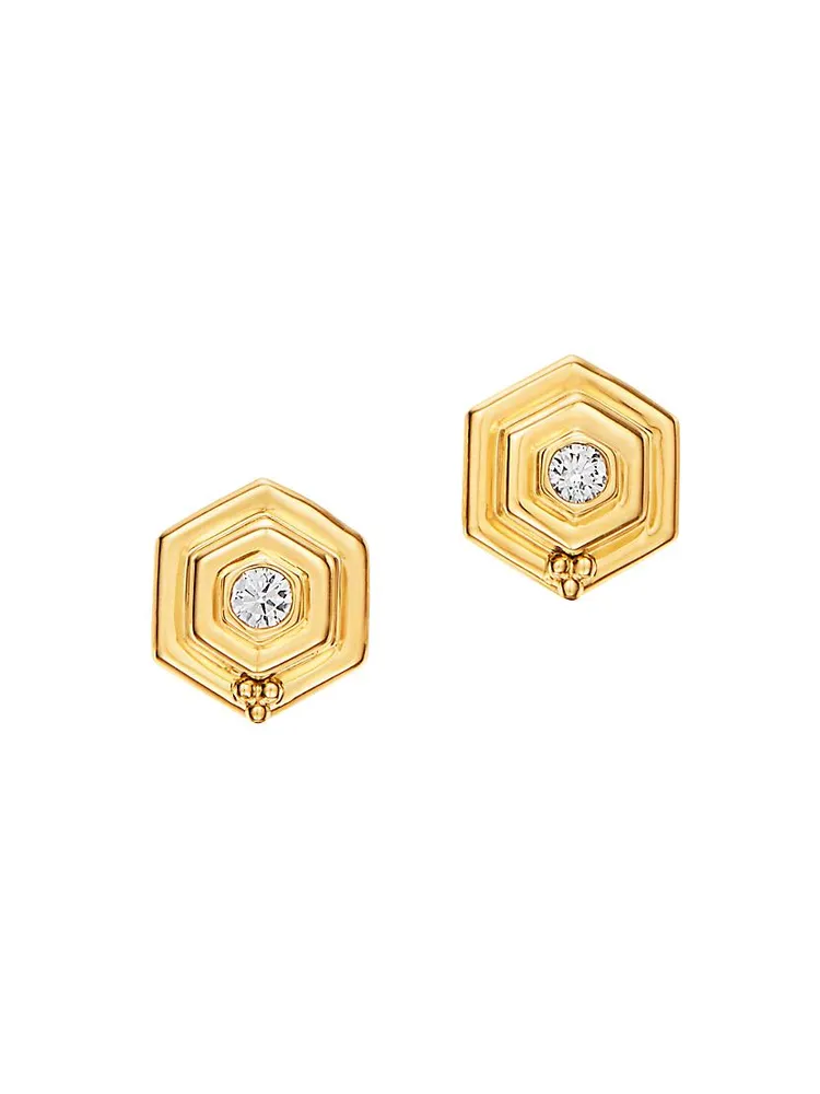 Tree Of Life 18K Yellow Gold & Diamond Beehive Stud Earrings