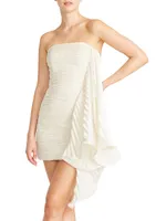 Pleated Ruffle Satin Strapless Mini Dress