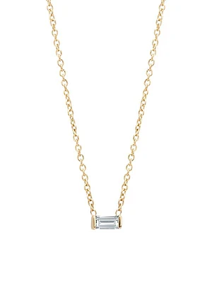 Birthstones 14K Yellow Gold & White Diamond Horizontal Baguette Necklace