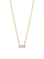 Birthstones 14K Yellow Gold & White Diamond Horizontal Baguette Necklace