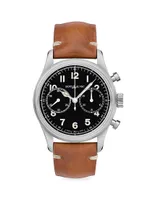 1858 Stainless Steel & Leather Strap Chronograph Watch