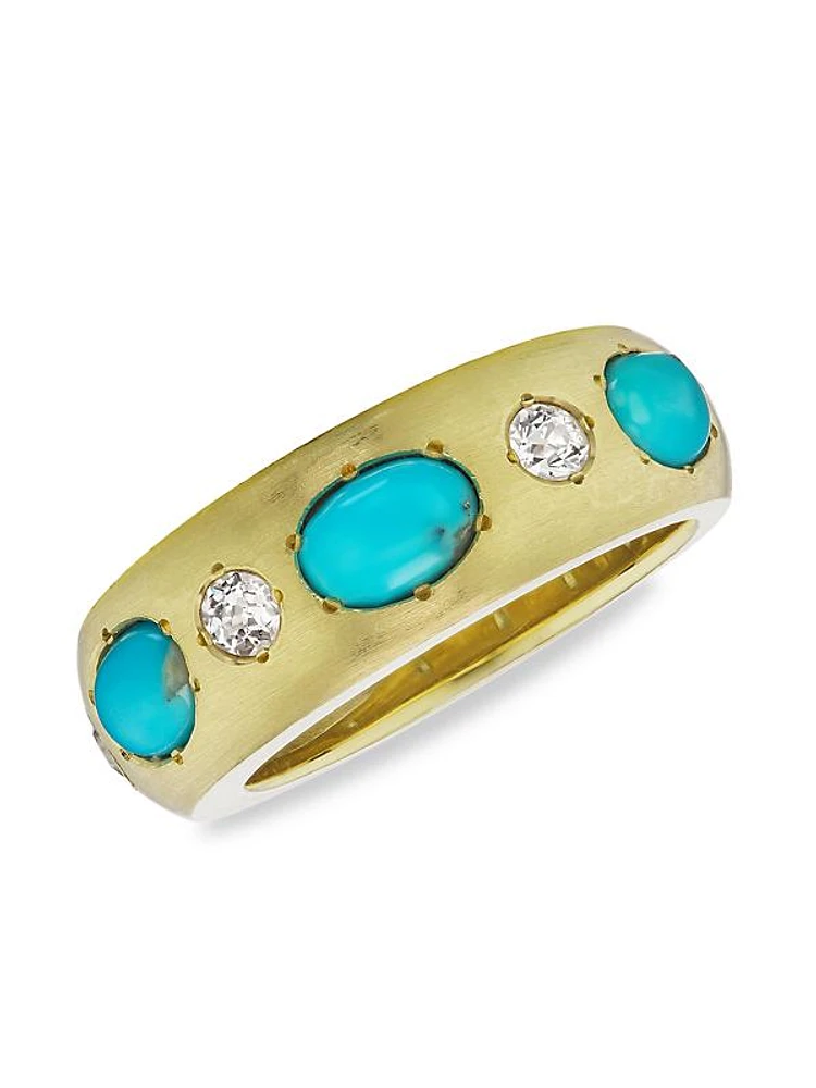 18K Yellow Gold, Turquoise & Diamond Ring