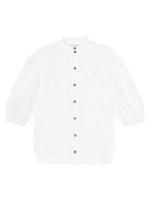 Cotton Poplin Puff-Sleeve Blouse