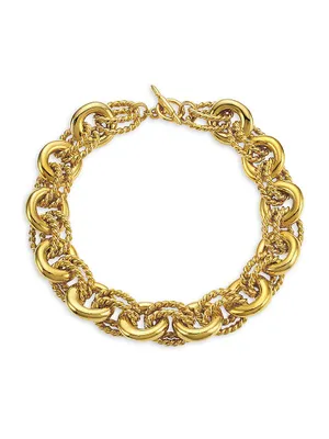 Polished 22K Goldplated Double-Twist Link Collar Necklace