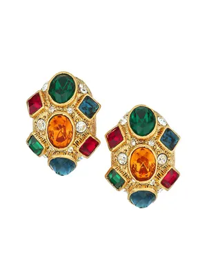 22K Goldplated & Multicolor Gems Half-Hoop Clip-On Earrings