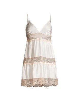 Tiered Lace-Trim Silk Slip