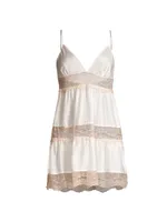 Tiered Lace-Trim Silk Slip