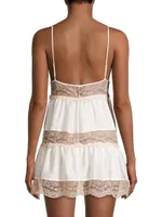 Tiered Lace-Trim Silk Slip