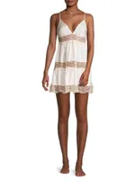 Tiered Lace-Trim Silk Slip