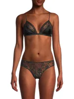 Lace-Trim Metallic Silk Bra