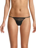 Lace-Trim Charmeuse Thong