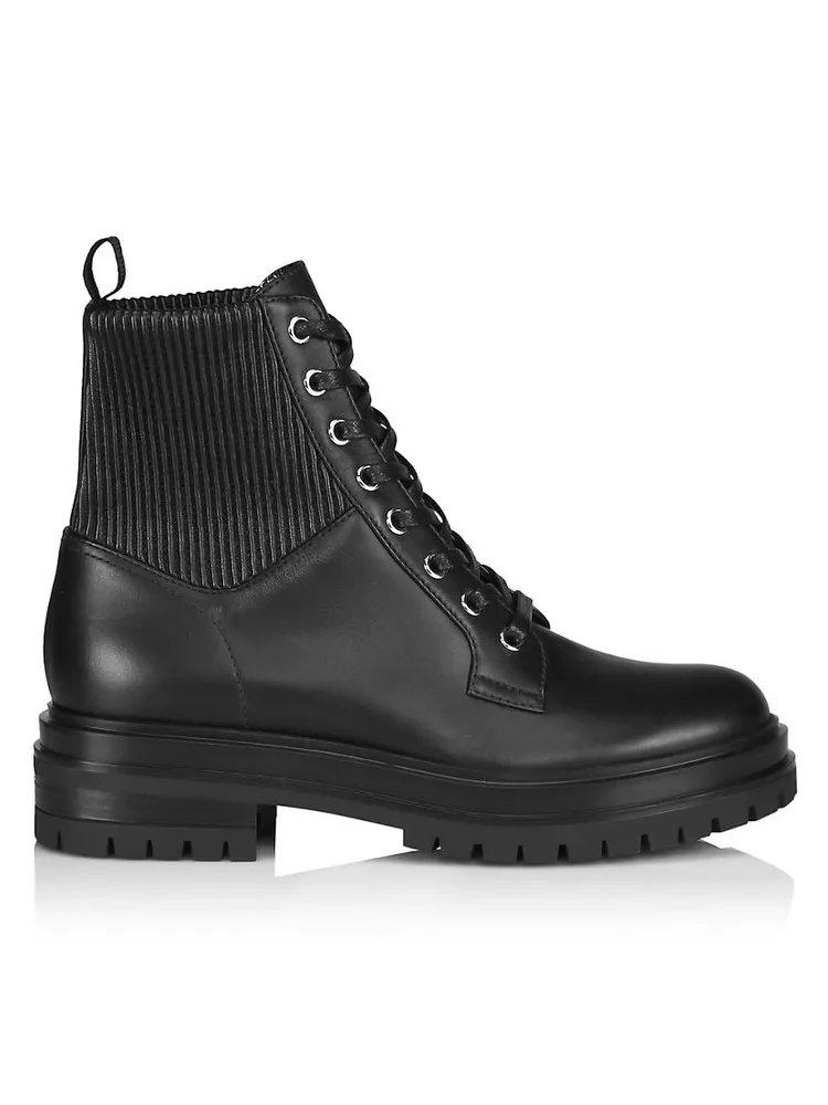 Martis Rib-Knit Leather Combat Boots