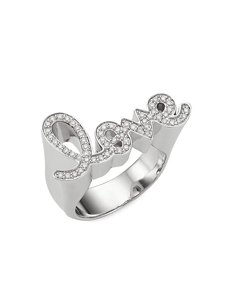 14K White Gold & Diamond Love Block Ring