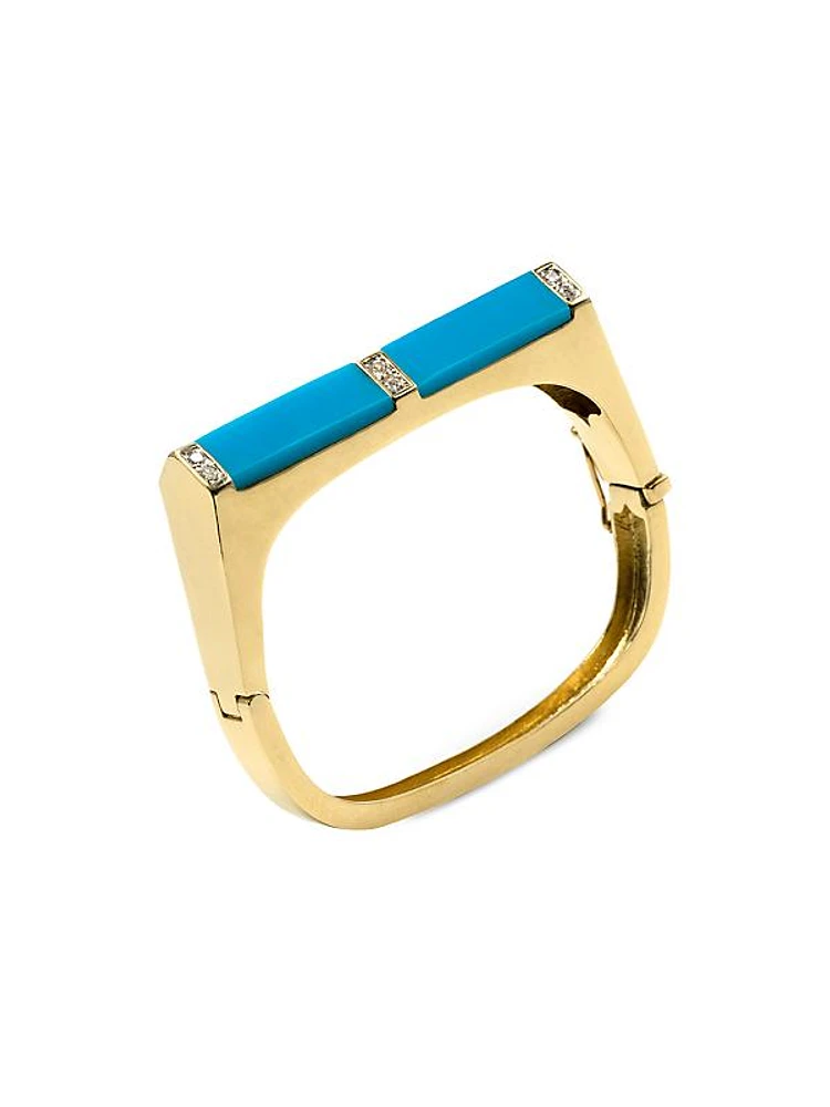 18K Yellow Gold, Diamond & Turquoise Pyramid Bracelet