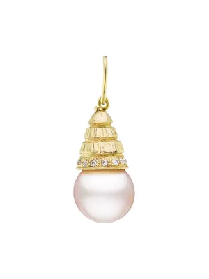 18K Yellow Gold, 10MM Pearl & Diamond Small Sphere Charm
