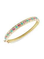 18K Yellow Gold, Turquoise, Ruby & Diamond Bangle