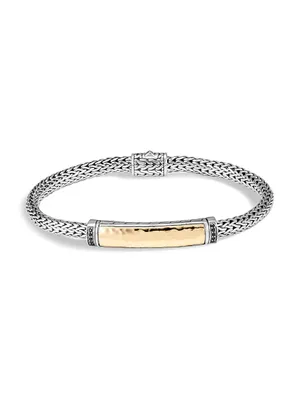 Classic Chain 18K Yellow Gold, Silver, Black Sapphire & Spinel Bracelet