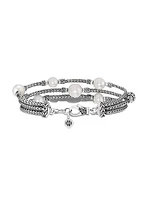 Classic Chain Silver & 7-10MM Pearl Triple Row Bracelet